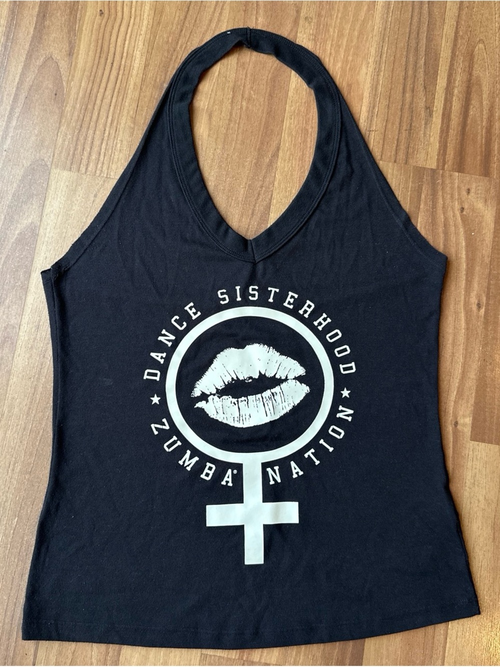 Zumba Fitness Black Halter Tank with White Dance Sisterhood Graphic